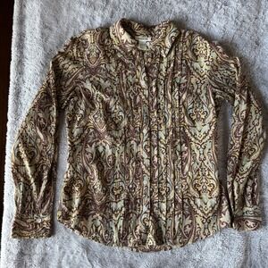 Harolds Paisley Crinkle Cotton Blouse Pintuck Button Down Boho Vintage 8